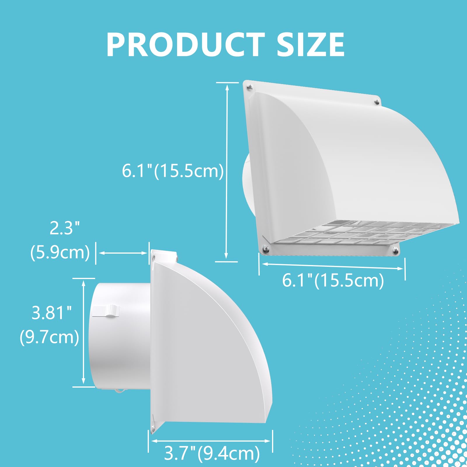 4 Inch Dryer Vent Cover Outside, HG Power Metal Exterior Vent Cover with Removable Screen & Cushioned Non-Return Flap, Air Wall Vent for House, Range Hood, AC, Opening Diameter: 3.81