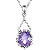 Lvoryance Vintage Pear Cut Birthstone Necklace 925 Sterling Silver Oxidized 10 * 8mm Birthstone Pendant Necklace With 18+2 Inch Chain Jewelry Gifts for Women