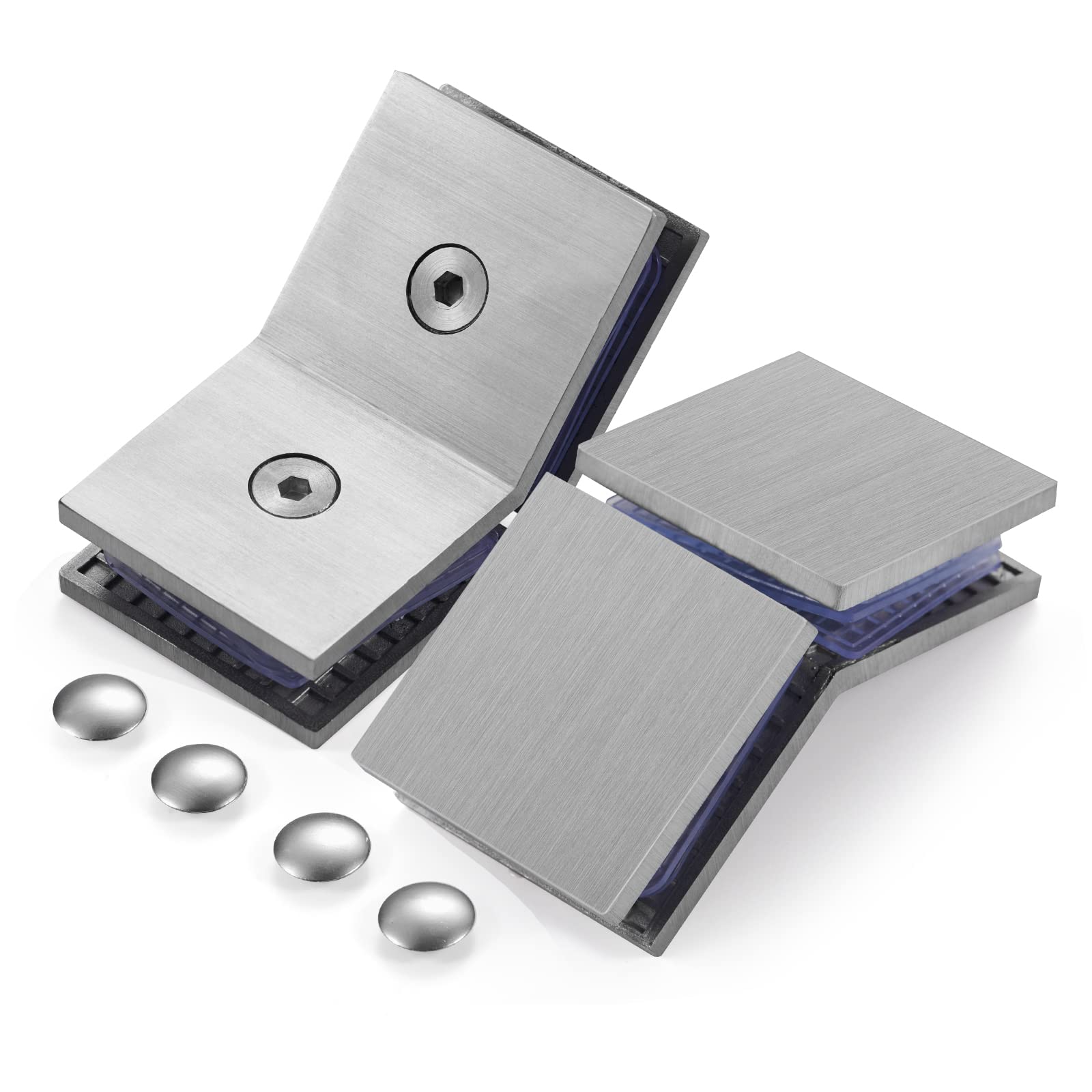 Ranbo Square Frameless Glass Clamp Connector/Shower Door Fixed Panel/Glass-to-Glass Corner Clamp,304 Stainless Steel,for 5/16" - 1/2" (8-12 mm) Thickness Glass,2 PC,Brushed Nickel