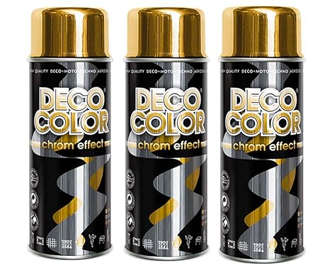 Fahrzeugteile Hoffmann 3er Sparpack DC Chrome-Effect Lackspray Chromspray 400ml freie Farbauswahl (3 Dosen Chromspray Gold)