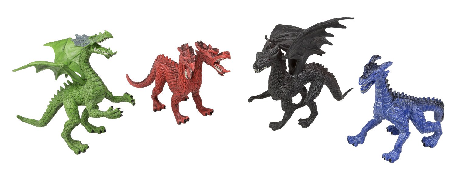 Idena 40090 – Toy Figure Set with 4 Dragons, Plastic, Each Approx. 16 cm, Fun for the Bath, the Sandpit, in Nursery and Children's Room