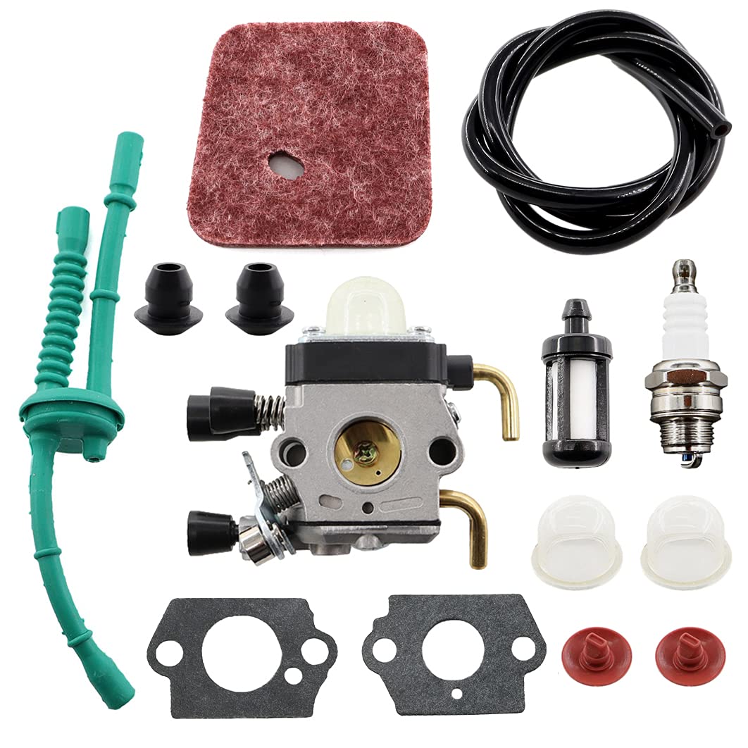 MCHNIC Carburetor Carburettor for STIHL FS38 FS46 FS45 FS55 KM55 HL45 FS45L FS45C FS46C FS55C FS55R FS55RC FS75 C1Q-S143 C1Q-S153 C1Q-S186 with Air Filter Fuel Line Kit
