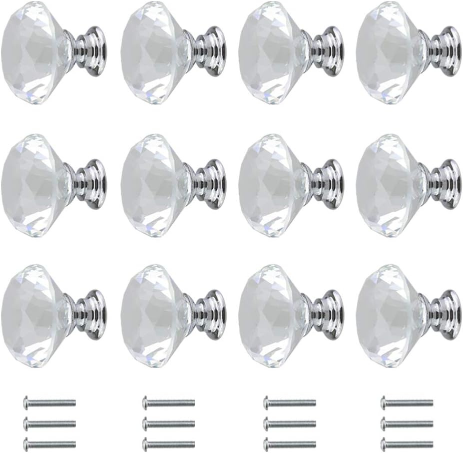 12 unids 30 mm de vidrio claro Las perillas de los cajones de cristal