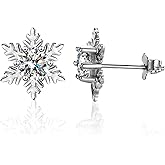 Bellitia Jewelry 925 Sterling Silver Snowflake Stud Earrings for Women, Genuine Cubic Zirconia CZ Piercing Jewelry Gifts for Her