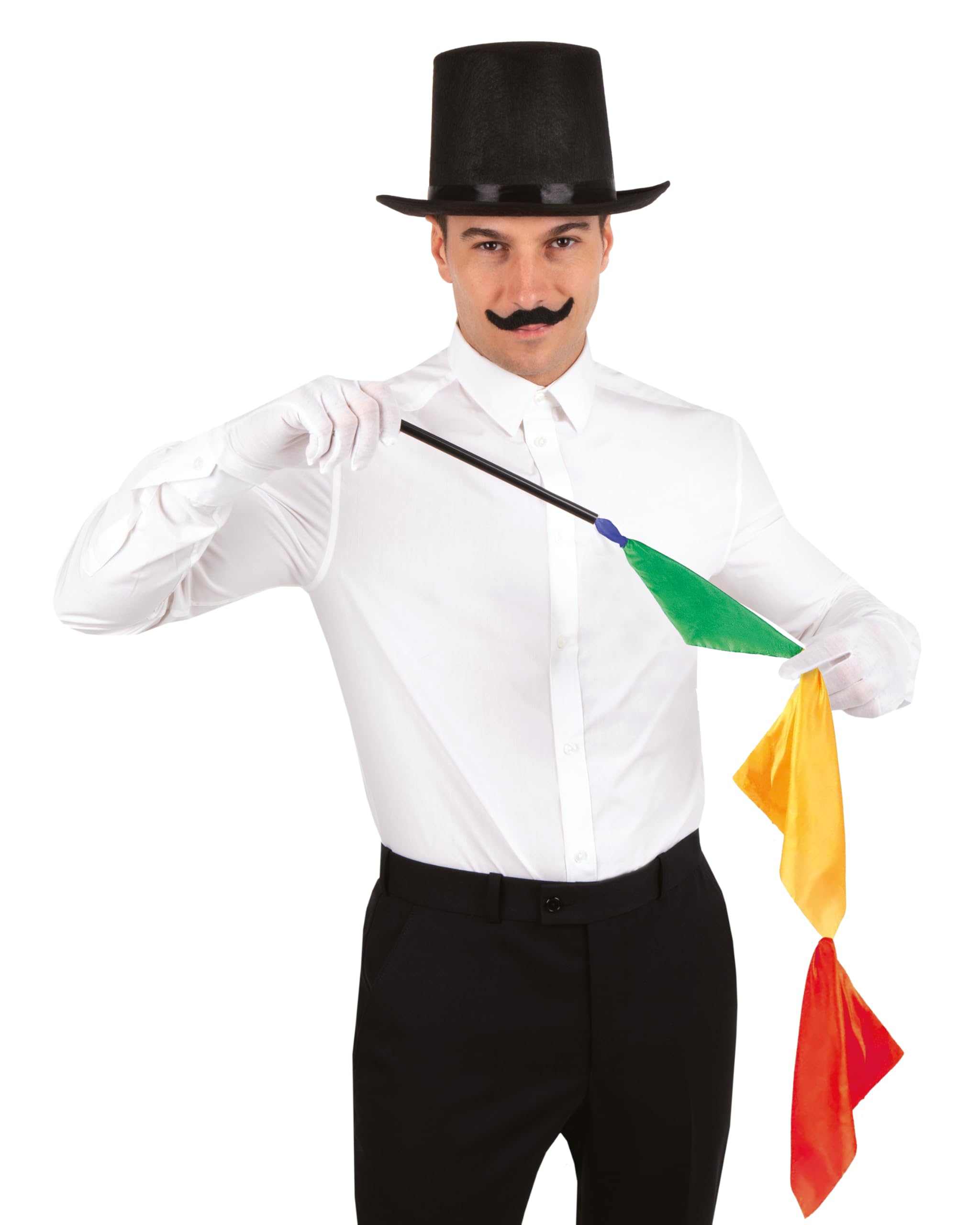 P'tit Clown - 22698 - Adult Magician Costume Accessory Set - Hat, Moustache, Gloves, Wand, Handkerchief - for Carnival, Theme Party, Halloween, New Year, EVG, EVJF, Costume Party