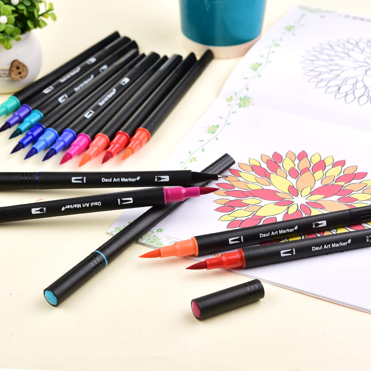 Southsun Art Dual Tips Coloring Brush Fineliner Color Pens, 72 Colors of Water Based Planner Pens for Calligraphy Drawing Sketching Coloring Book Bullet Journal Art Projects, Back to School Supplies