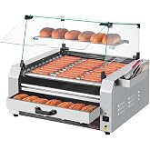VEVOR Hot Dog Roller, 30 Hot Dog 11 Rollers, Stainless Steel Sausage Grill Cooker, 1950W Hot Dog Machine with Bun Warmer, Cover, 3 Temp Control, Side Storage Box, Oil Drip Tray, for Home &amp; Commercial