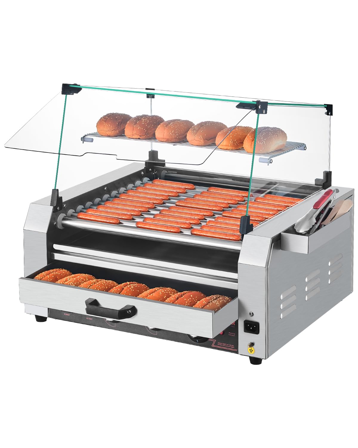Photo 1 of *****************MINOR DAMAGE, MISSING SOME OF GLASS PIECES*********
VEVOR Hot Dog Roller, 30 Hot Dog 11 Rollers, Stainless Steel Sausage Grill Cooker, 1950W Hot Dog Machine with Bun Warmer, Cover, 3 Temp Control, Side Storage Box, Oil Drip Tray, for Home