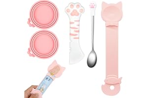 Aecsze 5 PCS Cat Food Can Covers Lids Set, Silicone Pet Food Can Lids with Multi-Function Cat Food Spoon and Opener, Cat Bar Squeezer, Stainless Steel Wet Food Spoon for Cats and Dogs (Pink)