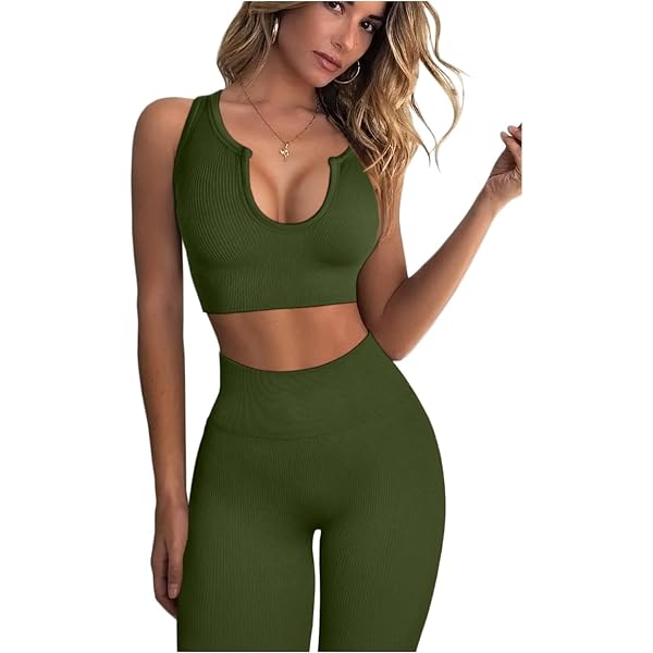 Set da allenamento da donna Yoga 2 pezzi senza cuciture a costine reggiseno sportivo stretto pantaloncini tuta da palestra, Verde menta, Small