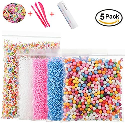 Foam Beads for DIY Slime – Craft Styrofoam Balls 0.1-0.35 inch(47000pcs) for Kids Homemade Slime, Home Decorative, Wedding and Party Decorations (5 Pack)