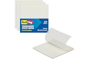 Redi-Tag Transparent Sticky Notes, Self-Stick, 3" x 3", Clear, 4 Pads, 50 Per Pad, 200 Total, Repositionable for Books, Docum