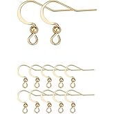 Earring Hooks 30PCS/15Pairs, 14K Gold Plated French Earring Hooks Stainless Steel Ear Wires Fish Hooks, Hypo-allergenic Jewelry Findings Parts for DIY Jewelry Making