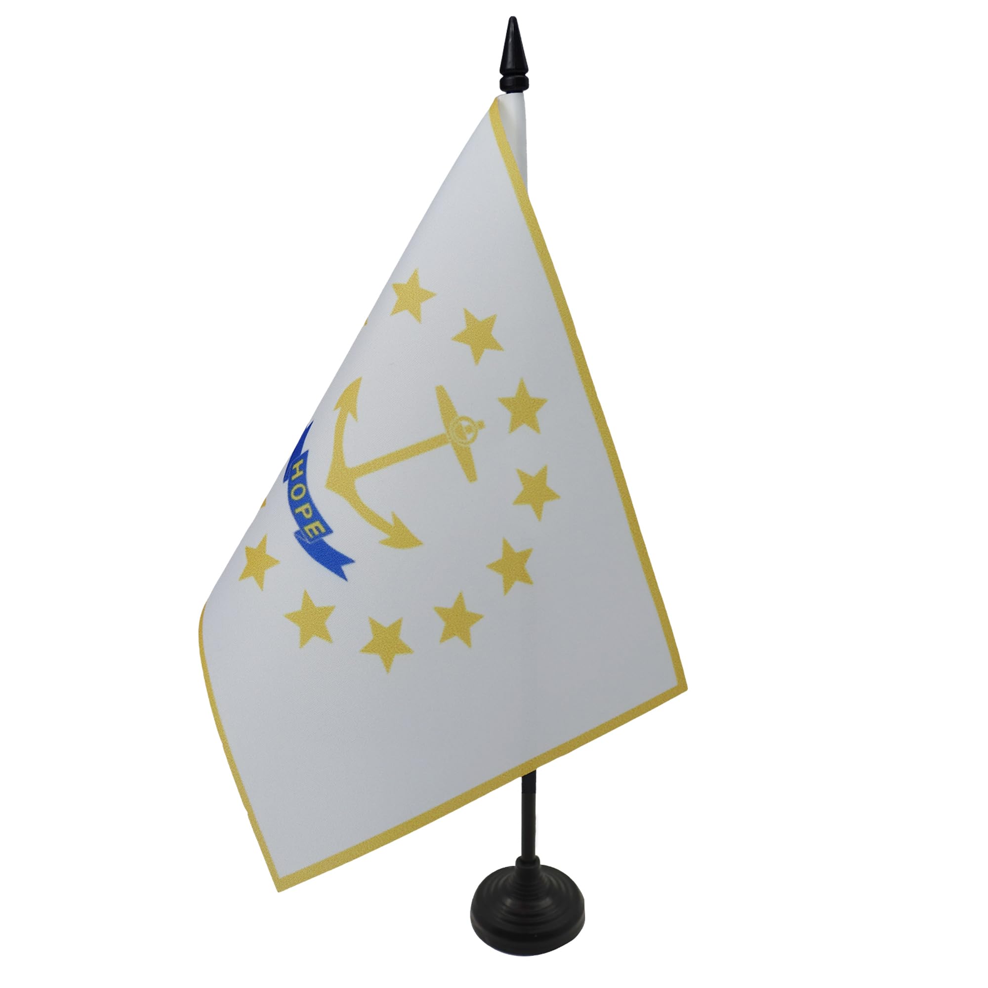 AZ FLAG Rhode Island Table Flag 5'' x 8'' - US state of Rhode Island Office Decoration 100% Polyester 21 x 14 cm - Mini Desk Flag with Pole and Black Plastic Base