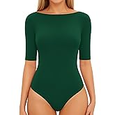 MANGOPOP Women's Half Sleeve Boat Neck Bodysuit 3/4 Sleeve Body Suit Fitted Going Out Tops 2026