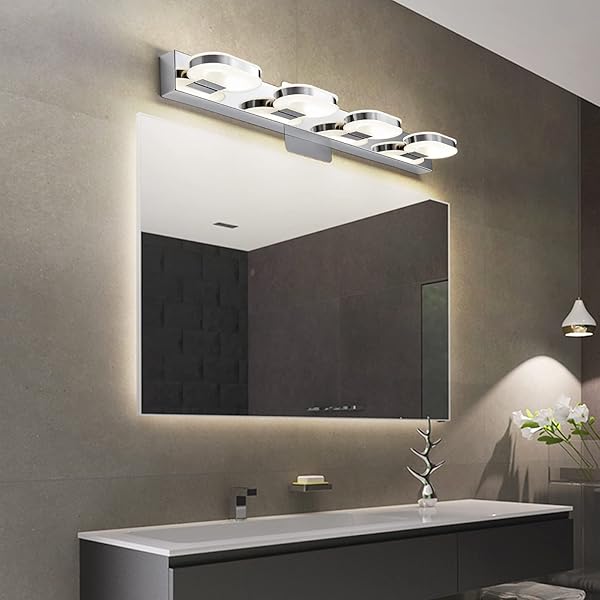 MYHAPTIM MODERN LED 4 LIGHTS VANITY LIGHT FOR BATHROOM MODERN VANITY LIGHT FIXTURE WALL SCONCE 26 INCH NATURAL WHITE LIGHT (CHROME)