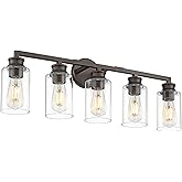 Emliviar Large 5-Light Vanity Light Fixture for Bathroom, Modern 30 Inch Sconce Wall Lighting with Clear Glass Shade, Oil Rub