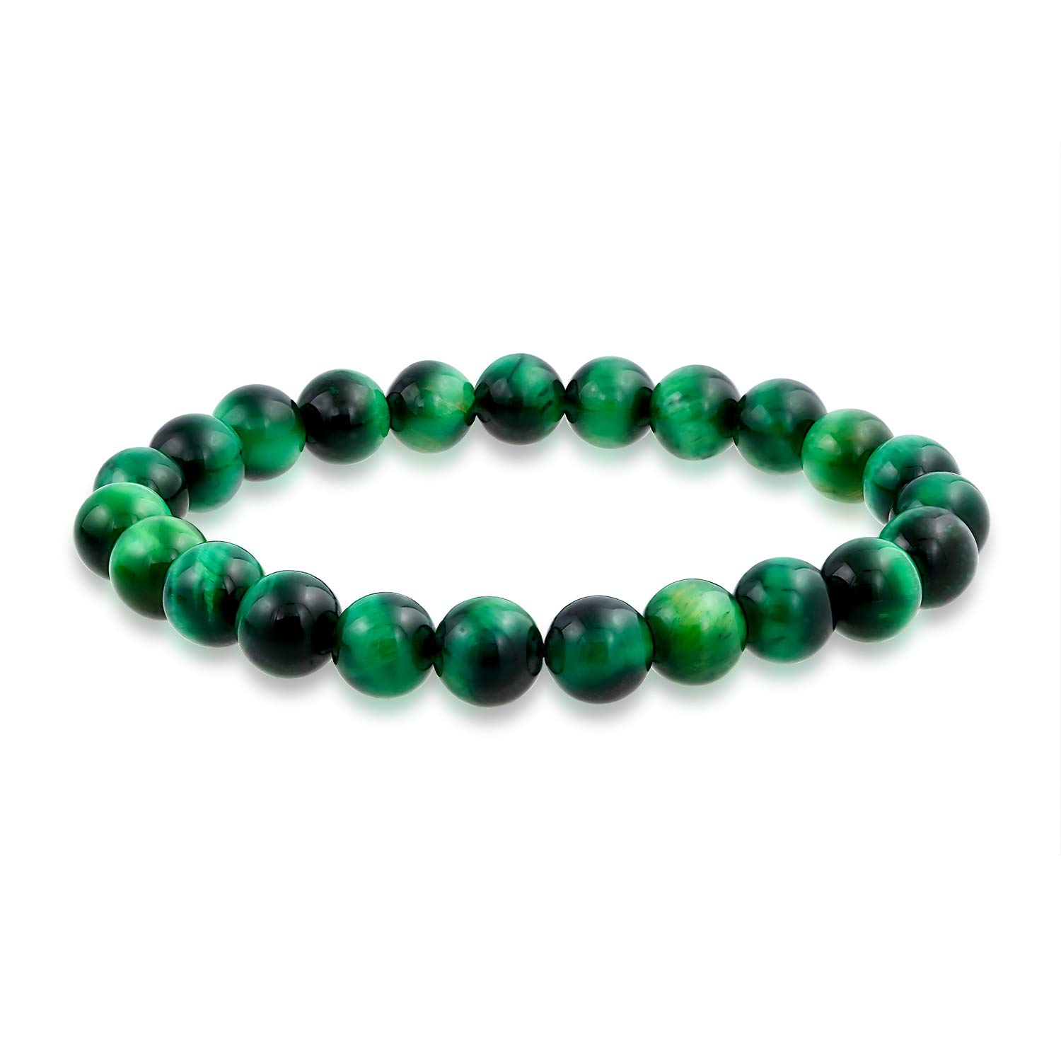 Bling Jewelry Semi Precious Gemstone Green Tiger-Eye Round Bead 8MM Stacking Stretch Bracelet For Women Men Teen Unisex Single Strand