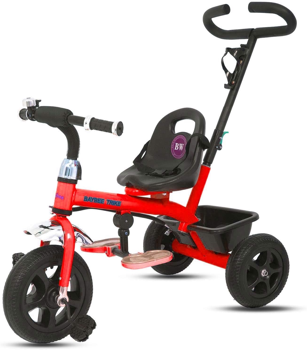 GoodLuck Baybee - 2 in 1 Convertible Baby Tricycle Kid's Trike with Parental Adjust Push Handle Children Tricycle with Seat Belt Kid's Ride Outdoor | Suitable for Boys & Girls - (1 to 5 Years) (Red)