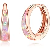 CiNily Opal Earrings, Small Gold Hoop Earrings for Women Trendy 14k White Gold Plated Huggie Hoop Earrings Silver Chunky Earrings Gold Opal Jewelry Gift for Mothers Day Birthday Daily, 12 MM
