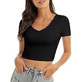 VIIOO Women's Casual Short Sleeve Crop Top Basic Solid Slim Crop Tee Shirts