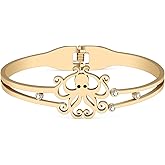 HUAGEO Stainless Steel 18K Gold Silver Plated Rhinestone Cute Octopus Bangle Hollow Out Cuff Bracelets Ocean Animals Novelty Jewelry For Women Charms Gifts