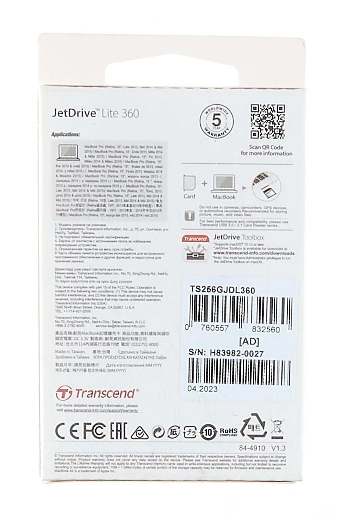 Transcend 256GB JetDrive Lite 360 Storage Expansion Card for 15-Inch MacBook Pro with Retina Display (TS256GJDL360),Black/silver