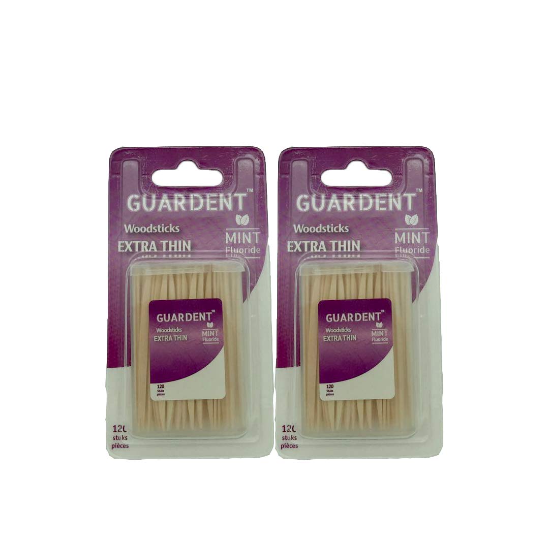 Guardent Dental Extra-Thin Toothpicks and Biodegradable Woodsticks Plaque Remover Fresh Effect - Mint & Fluoride Flavor - 2 Packs of 120 Picks (240 Picks)