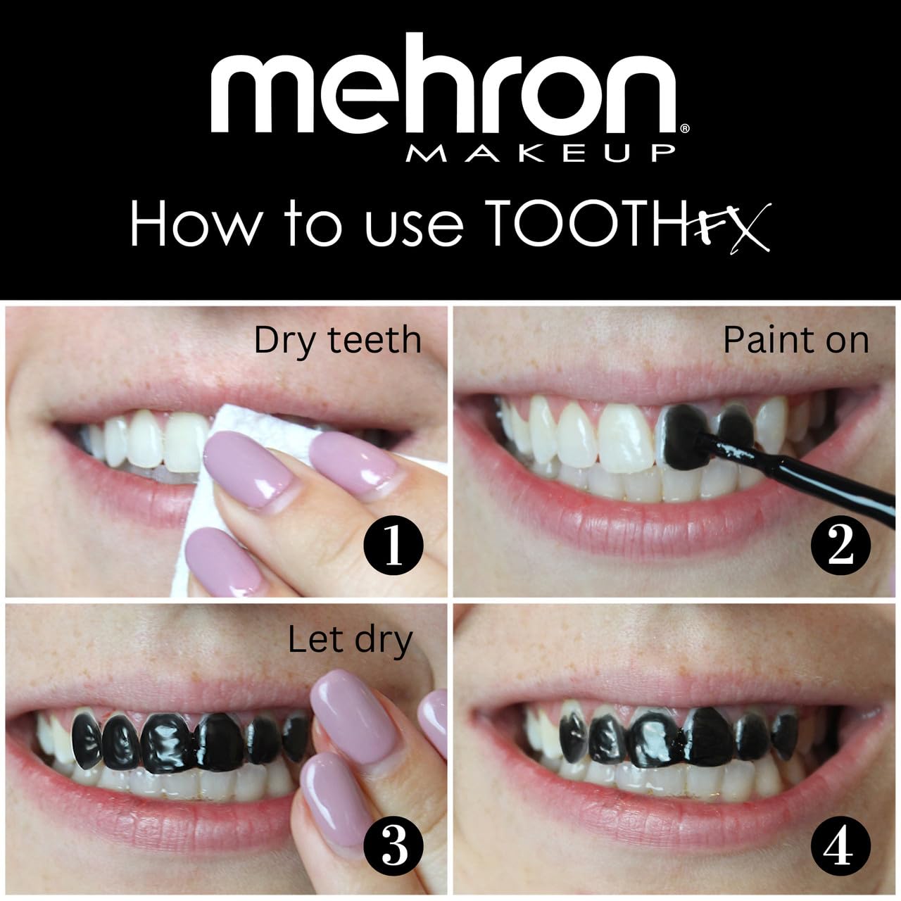 Mehron Makeup Tooth FX Black | Temporary Tooth Paint | Perfect for Creating Black Out Teeth Makeup, Rotten & Missing Teeth | SFX for Halloween, Cosplay, & Theater .125 oz (4 ml)