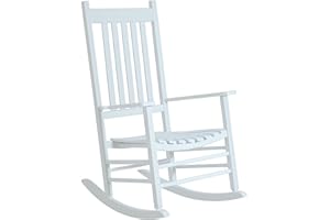 Outsunny Outdoor Rocking Chair, Patio Rocking Chair with Smooth Curves, High Density Wooden Rockers for Lawn Garden Porch, Supports Up to 350lbs, White