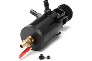 WENJTP Universal 150ml Car Oil Catch Can Kit Reservoir Tank, Compact Baffled 3-Port Oil Separator 2 Inlets 1 Outlet Black with Breather Filter + Drain Valve HTRACING