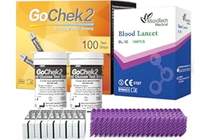 MicroTech Blood Glucose Test Strips & Lancets, 180d Opening Valid, Immune to Blood Oxygen, Only for Gocheck2, 100 Count.