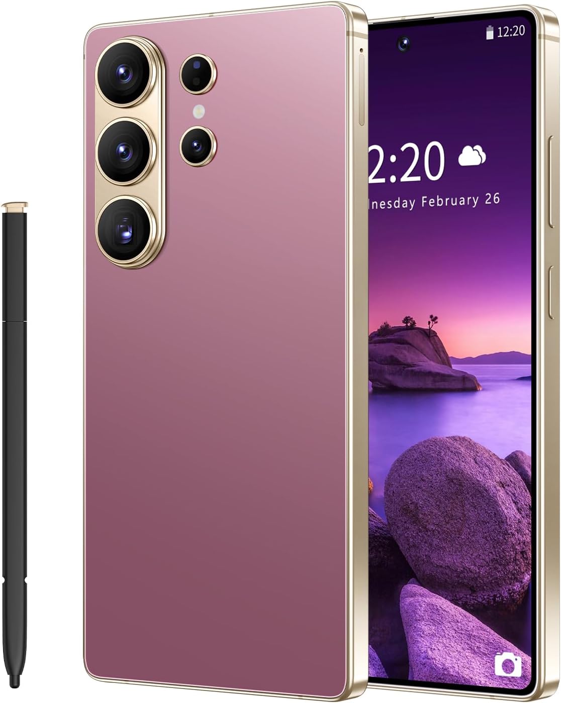 I26 Ultra Unlocked Cell Phone,Built in Pen, Smartphone Battery 7000mAh,6.99" HD Screen Unlocked Phones, 68MP+108MP, 12+512GB 5G The Phone Android 15, Face ID/Fingerprint Lock/GPS (Rose Gold, 12+512)
