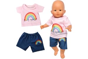 ENOCHT Baby Doll Clothes Rainbow Outfit Top and Pant for 14-18 Inch Baby Doll Cute Casual Daily Baby Doll Clothes for 15 Inch Born Baby Doll
