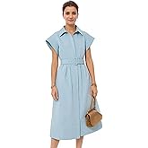 Rseoutlh Womens Turn Down Collar Shirt Dress Short Wing Sleeve Button Down Dress Trench Coat Formal Elegant Dress with Belt
