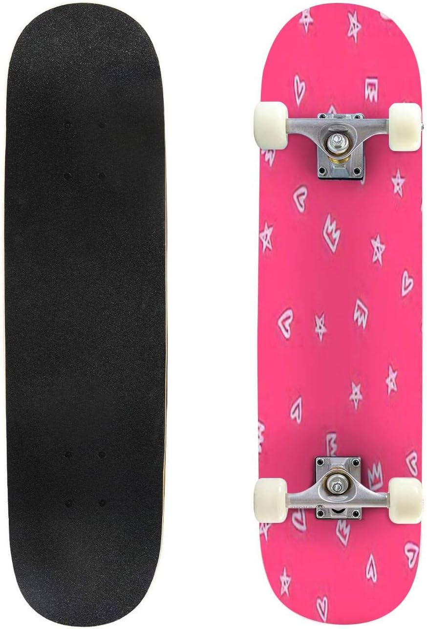 31'' Complete Skateboard Repeated Hearts Stars and Crowns