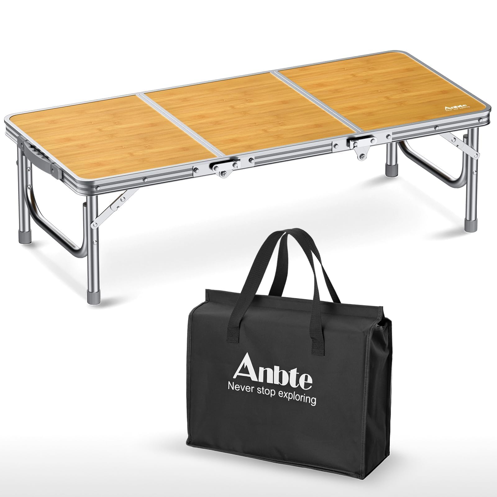 Photo 1 of Anbte 34.2" x 15.7" Low Folding Picnic Table, 10.3" Height Thicker Aluminum Small Camping Table with Storage Bag, Portable Handle, Lightweight, for Camping Beach Party Picnic Floor, Yellow