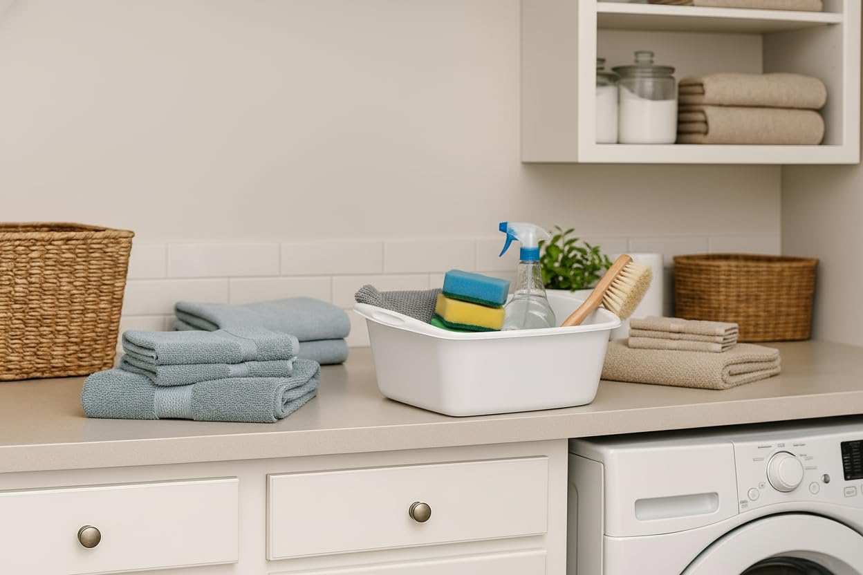 Tribello Plastic Wash Tub Dishpan Basin and Foot Bath for Soaking Feet, Laundry Hand Wash Bucket, Dish Pans for Washing and Storage Cleaning Supplies - 12 Quarts - Heavy Duty - Made in USA (White)