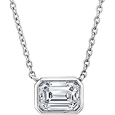 Metal Masters 1 Ct. Moissanite Emerald East West Pendant Necklace 18K Gold on Silver Adjustable Chain