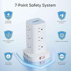 PD20W Power Strip Tower Surge Protector,16.5FT