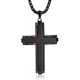 GTMJ Wooden Cross Necklace for Men-Black Ebony Stainless Steel Adjustable Box Chain 24-26in,Christian Jewelry Gift for Men Women