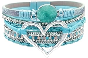 P Ammy Fashion® Women's Multi-layer Love Heart Leather Wrap Bracelets Stackable Boho Bangles Bohemian Cuff with Magnetic Clasp Jewelry Gift