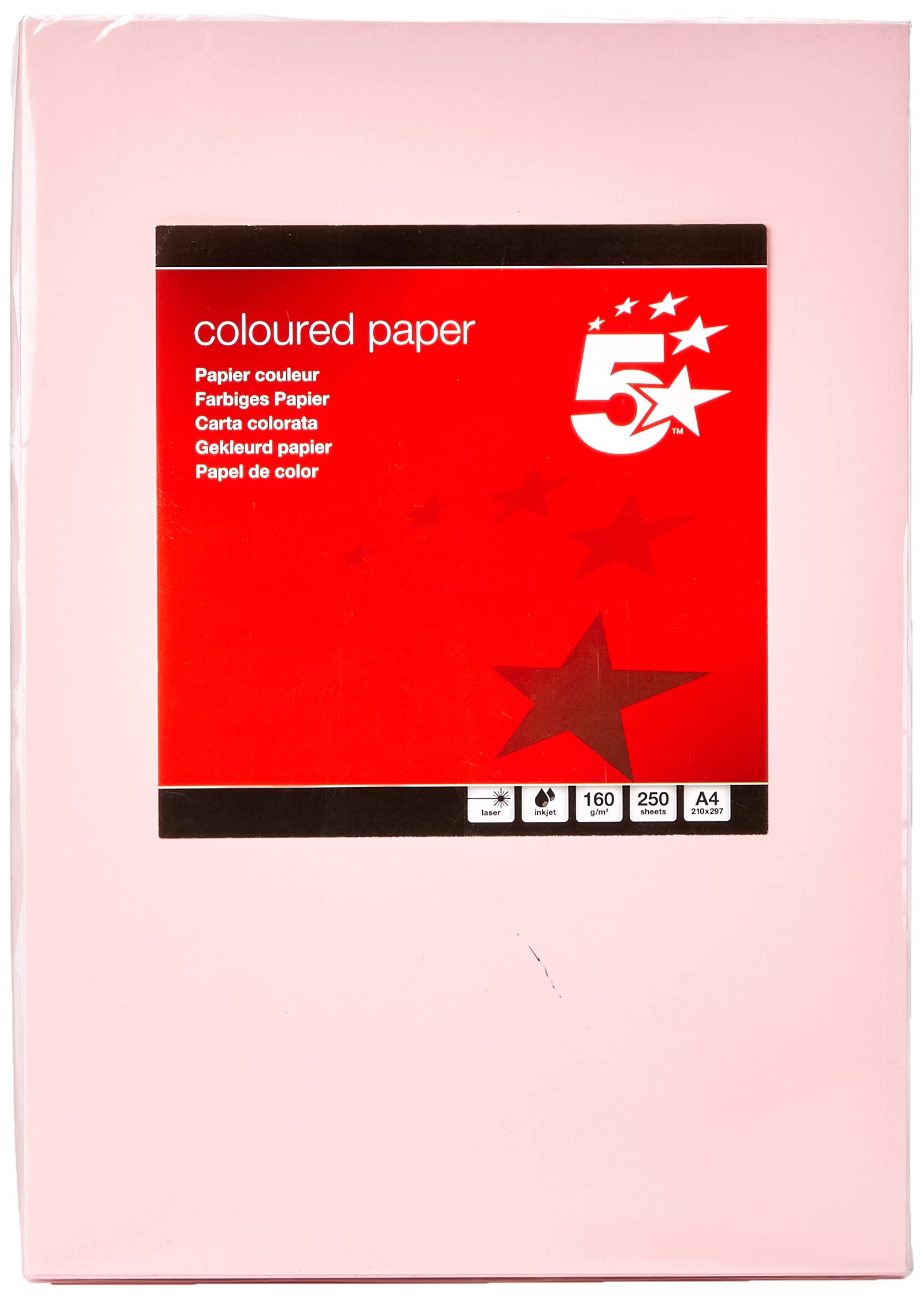 5 Star Coloured Card Multifunctional 160gsm A4 Light Pink [250 Sheets]