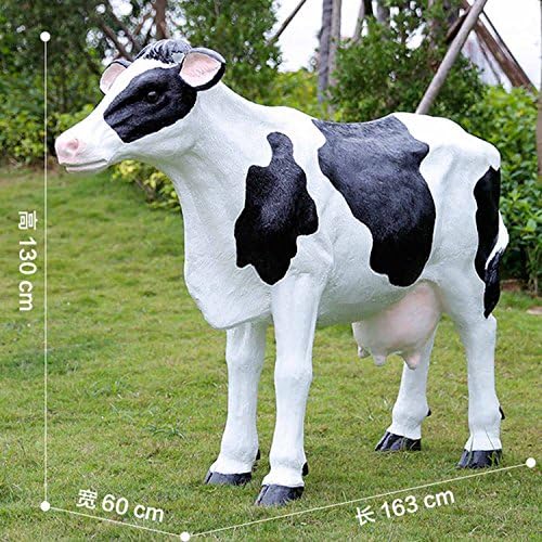 QHYT Garden Lifelike Decorations Lifesize Animal Statue Imitation Milk Cow Black and White