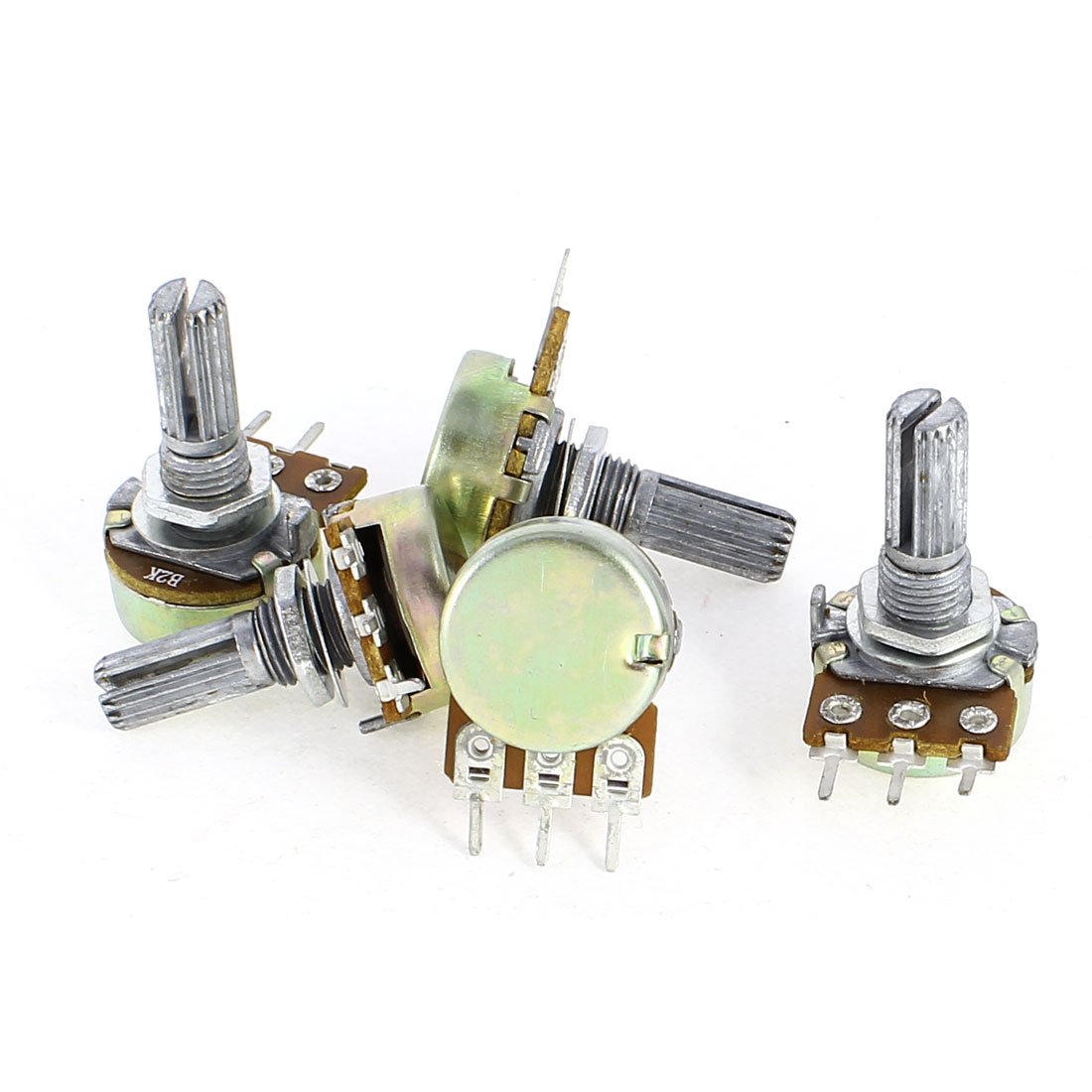 sourcingmap 5 Pcs B2K 2K Ohm 3 Terminals Single Linear Rotary Taper Potentiometers