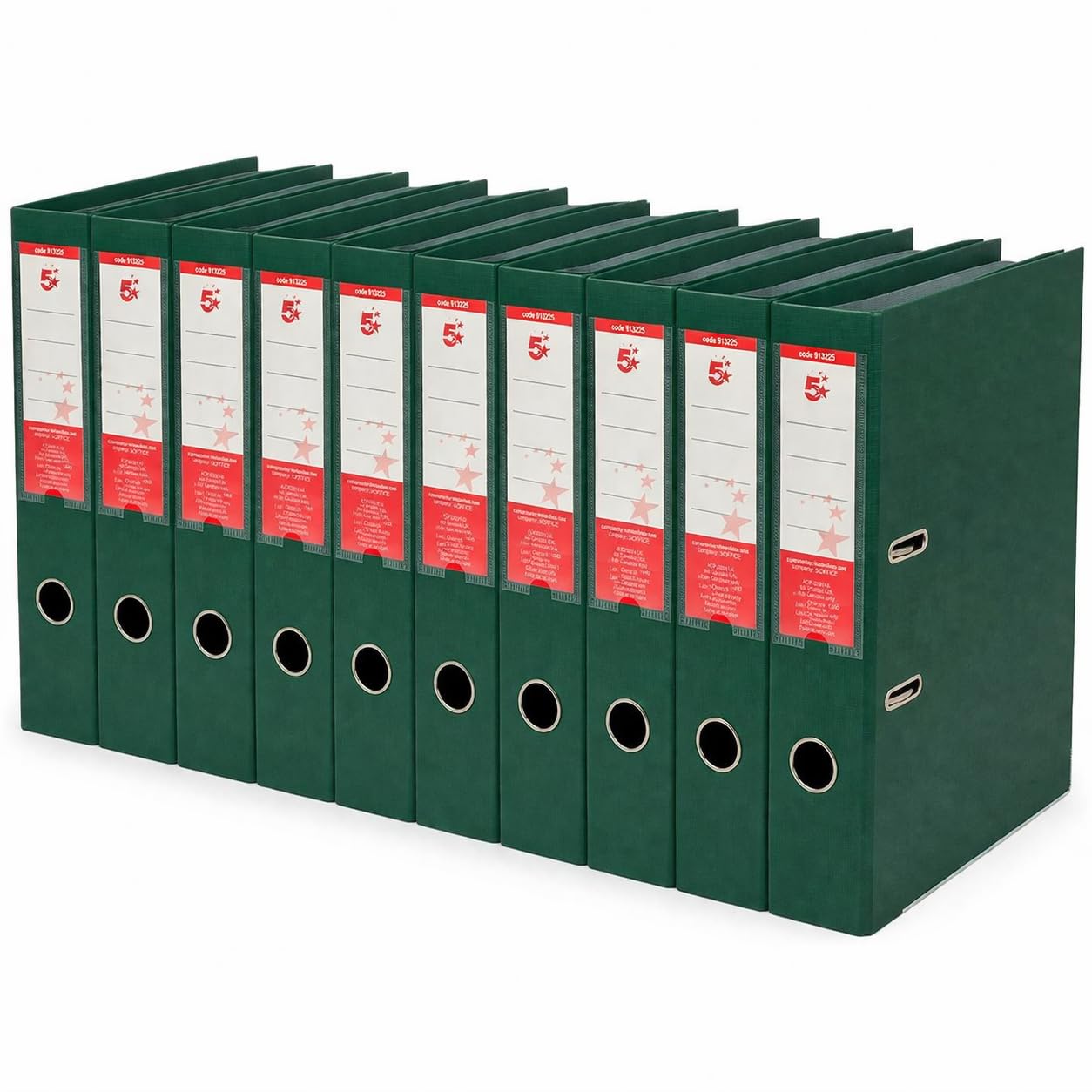 10 Pack 5 Star Office Foolscap Lever Arch Files – 70mm Spine, Green Polypropylene Ring Binders with Reinforced Edge, Spine Label & Finger Pull – Heavy Duty Filing Storage