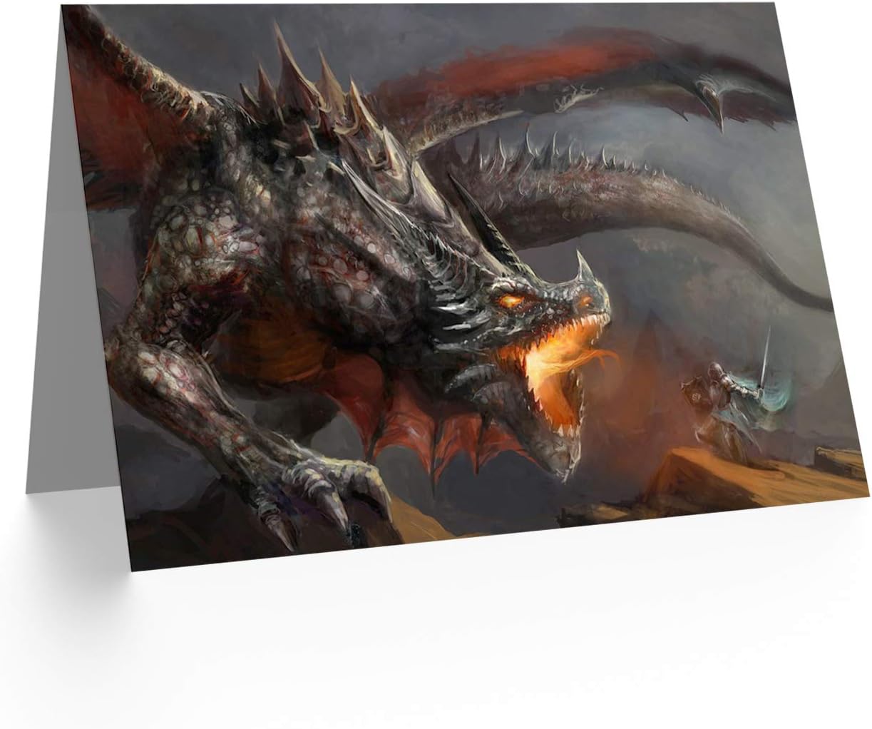 Wee Blue Coo DRAGON FIRE KNIGHT FIGHT BLANK GREETINGS BIRTHDAY CARD ART, Black|white, 4.9 x 6.8 inch - Image 3