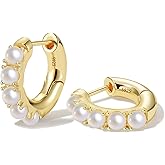 GLOQUAT 14k Gold Plated Small Hoop Earring for Women with Sterling Silver Post, Trendy Gold Pearl Earrings Opal/Aura Earring Hypoallergenic Cubic Zirconia Silver Hoop Earrings Jewelry Gift