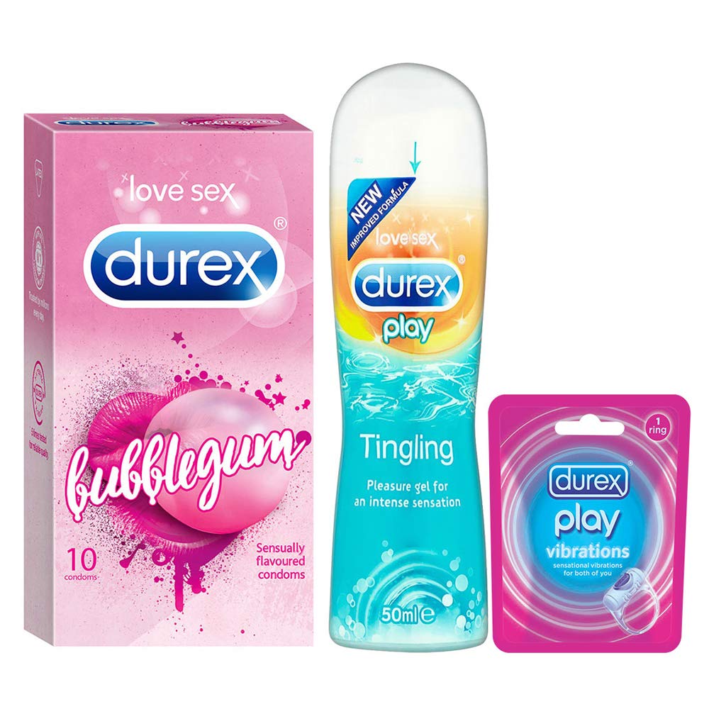Durex Bubblegum Flavoured Condoms For Men, 10s with Durex Play