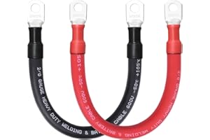 Geosiry 2/0 Battery Cables, 1FT 2/0 Welding Cable with 3/8” Lugs for DIY Enthusiasts and Professional Mechanics, Perfect for Cars and Motorcycles (2/0AWG-3/8", 1FT)